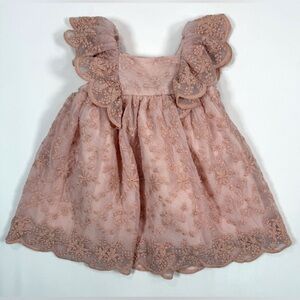 EDGEHILL COLLECTION Newborn Girls' Blush Pink‎ Floral Embroidered Formal Dress